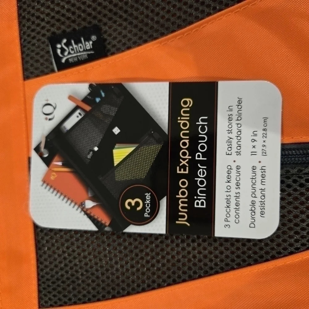 iScholar Jumbo Expandable Pencil Pouch, 3 Pockets, Orange